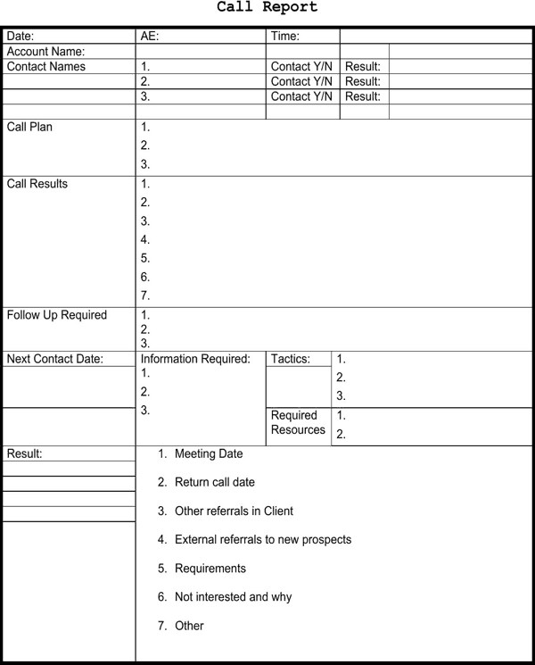 Sales Calls Report Template Sales Call Report Templates Find Word Templates