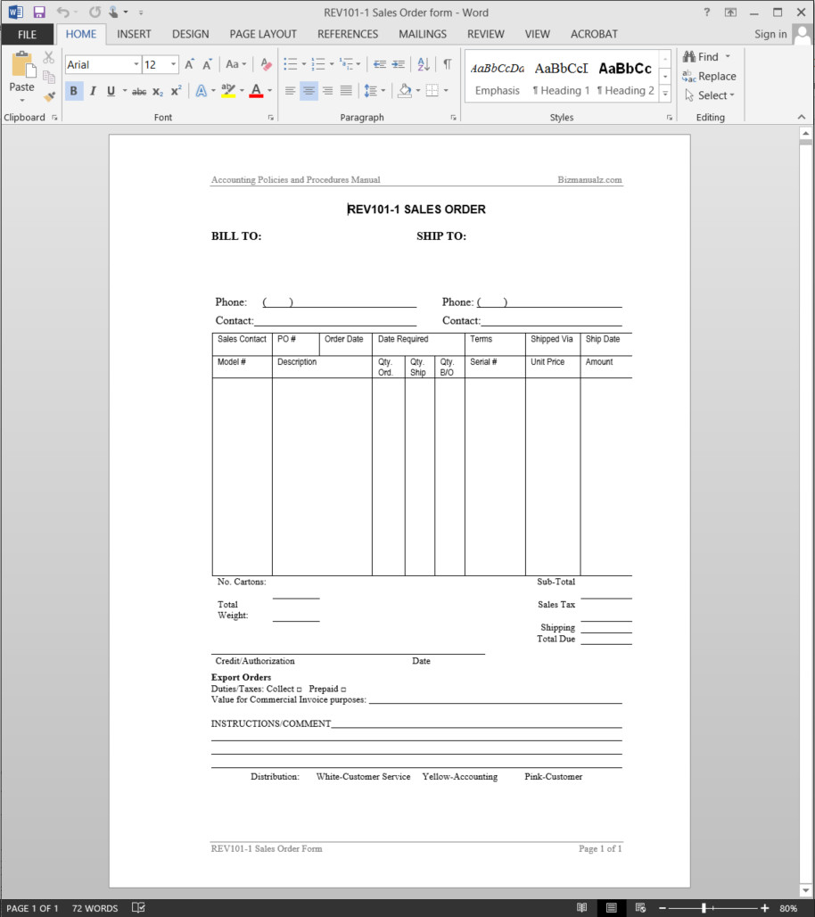 Sales order forms Templates Sales order Template