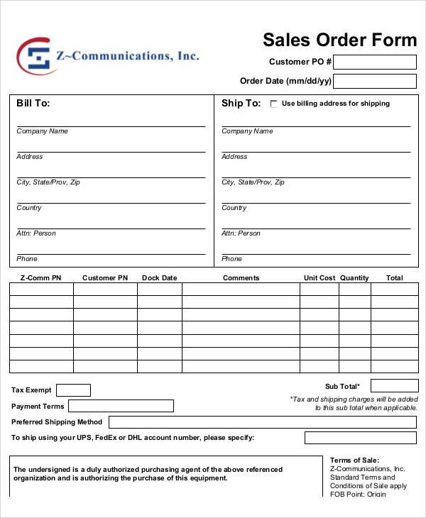 Sales order forms Templates Simple order form 9 Examples In Word Pdf