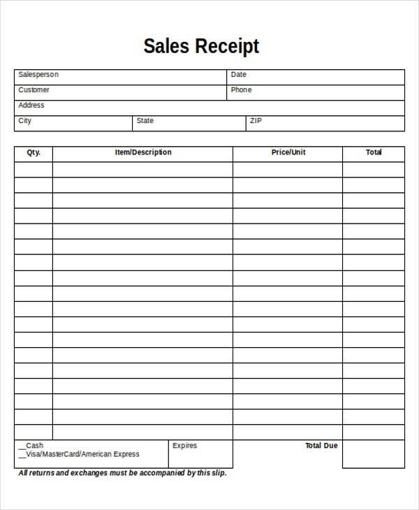 Sales Receipt Template Pdf Printable Sales Receipt Sample 7 Examples In Word Pdf