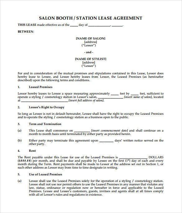 Salon Booth Rental Agreement Sample Booth Rental Agreement 14 Documents In Pdf Word