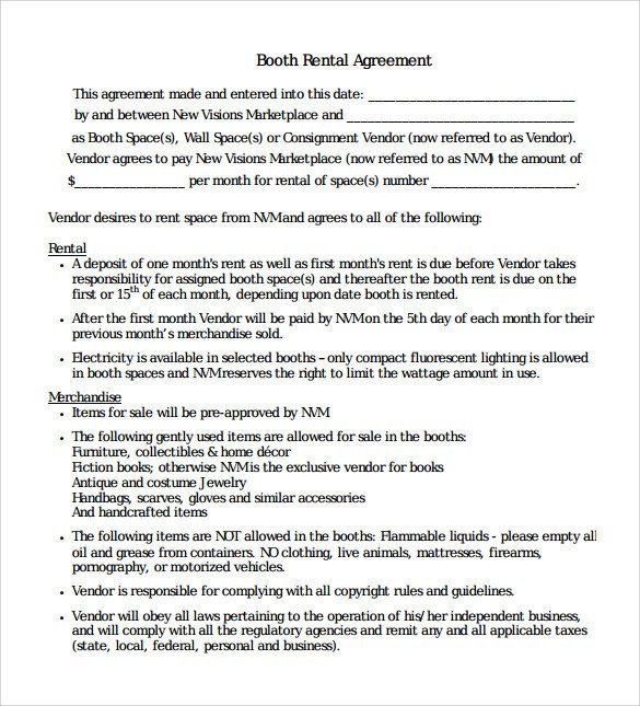 Salon Booth Rental Agreement Sample Booth Rental Agreement 8 Documents In Pdf Word