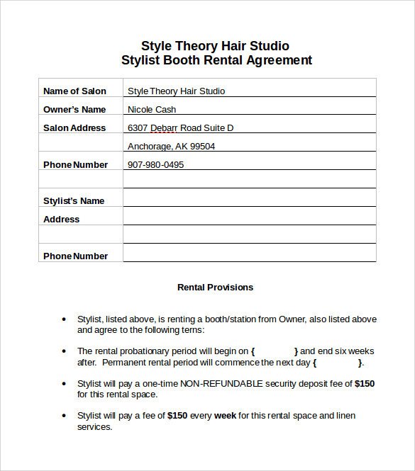 Salon Booth Rental Agreement Sample Booth Rental Agreement 8 Documents In Pdf Word