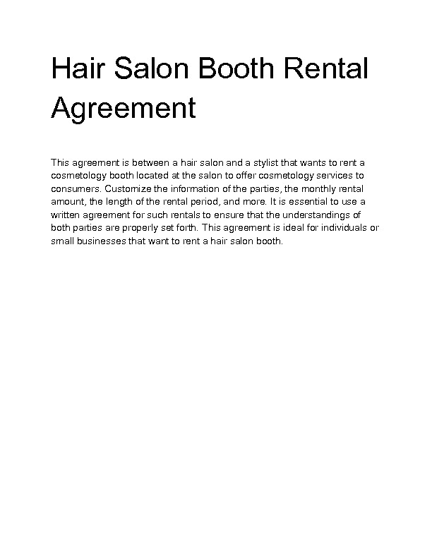 Salon Booth Rental Agreement Wel E to Docs 4 Sale