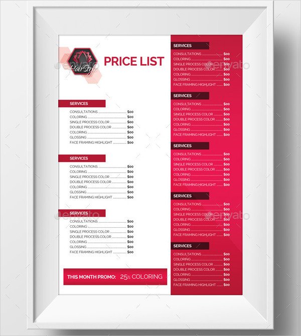 Salon Price List Template 23 Printable Price List Templates Free &amp; Premium Download