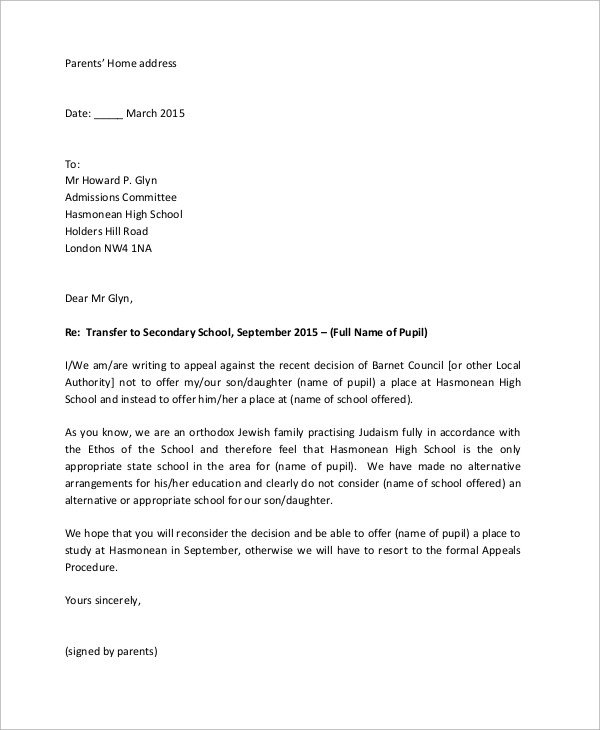 Sample Appeal Letter format 14 Appeal Letter Samples Pdf Word