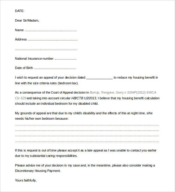 Sample Appeal Letter format 17 Appeal Letter Templates Free Sample Example format
