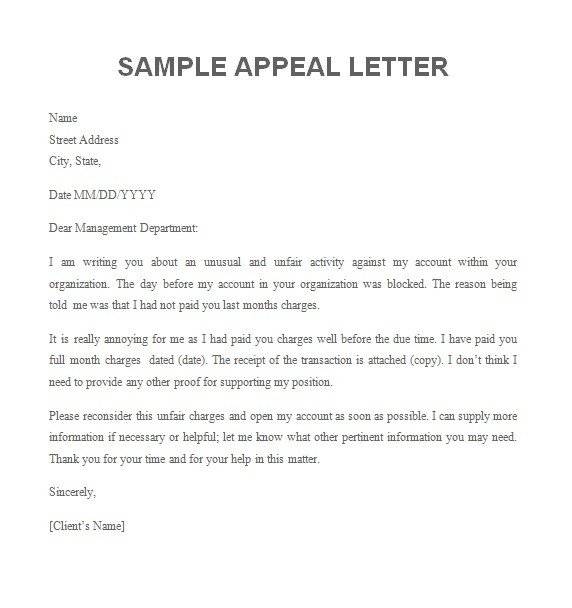 Sample Appeal Letter format Appeal Letter Free Sample Letters