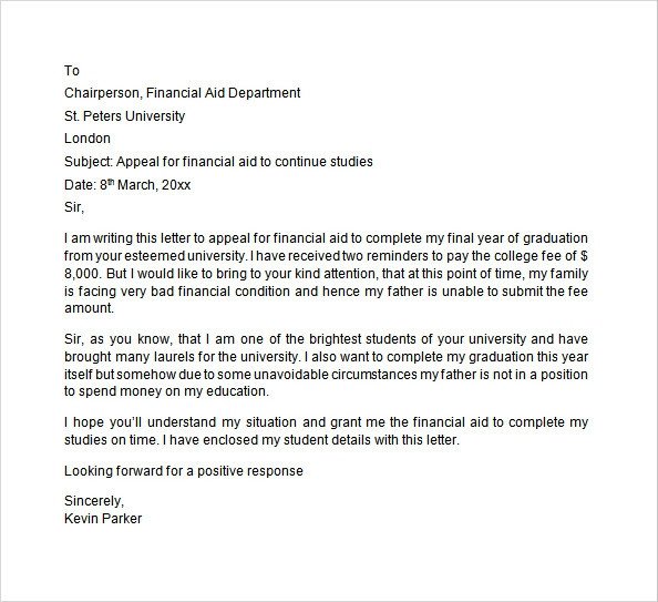 Sample Appeal Letter format Free 7 Financial Aid Appeal Letters In Doc