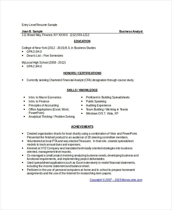 Sample Business Analyst Resume 8 Business Analyst Resumes Free Sample Example format