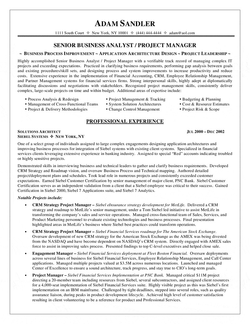 Sample Business Analyst Resume Business Analyst Resume