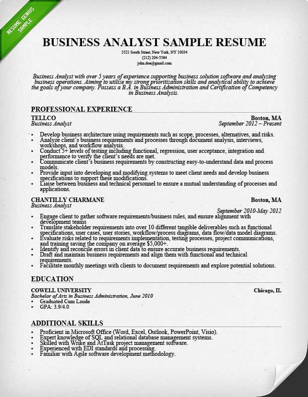 Sample Business Analyst Resume Business Analyst Resume Sample &amp; Writing Guide