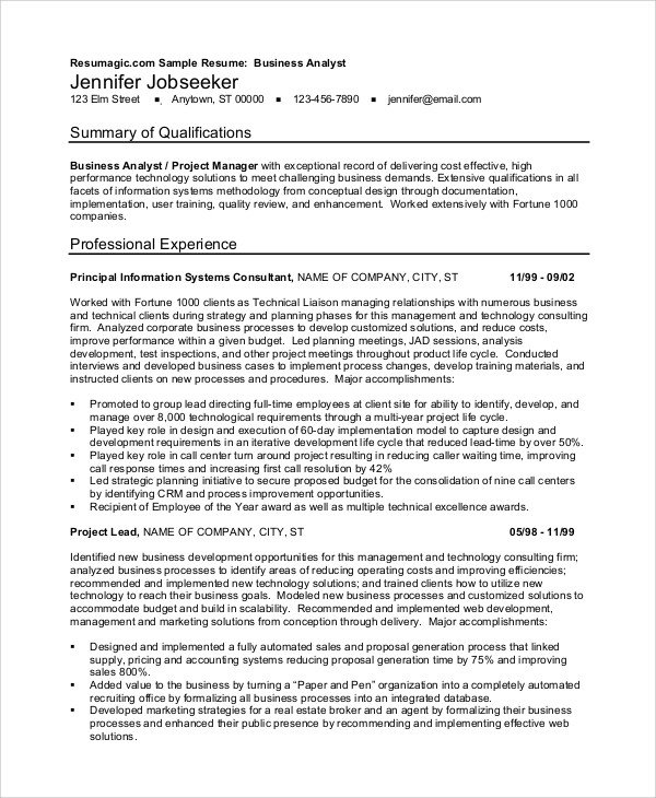 Sample Business Analyst Resume Sample Business Analyst Resume 6 Examples In Pdf