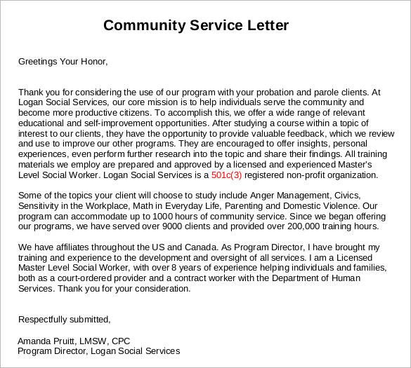 Sample Community Service Letter Sample Munity Service Letter 25 Download Free