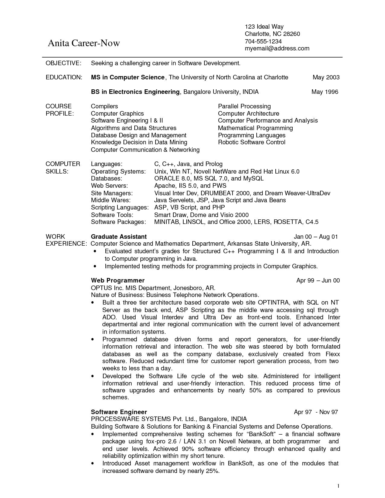 Sample Computer Science Resume Cs Resume Template Resume Ideas
