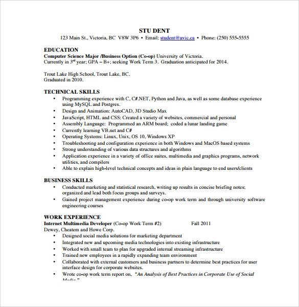 Sample Computer Science Resume Sample Puter Science Resume 11 Download Free