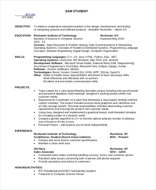 Sample Computer Science Resume Sample Puter Science Resume 8 Examples In Word Pdf