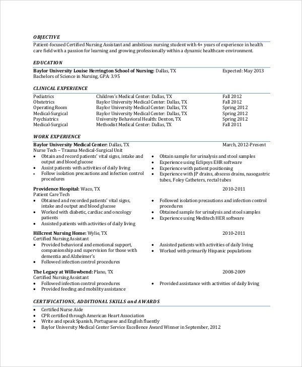 Sample Nursing Student Resume Nursing Resume Objective 7 Documents In Pdf