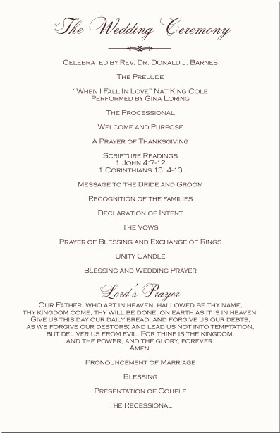 Sample Of Wedding Programme Christian Wedding Programs Ceremony