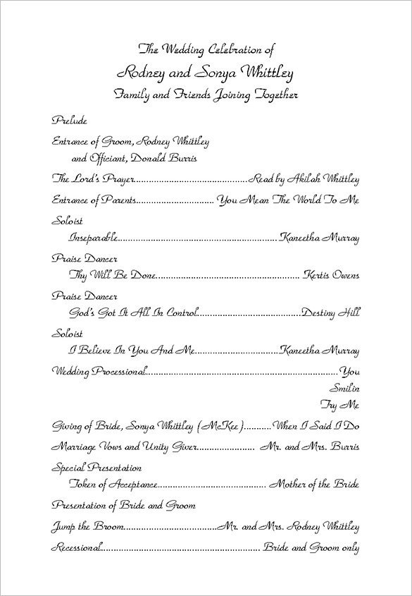 Sample Of Wedding Programme Wedding Ceremony Program Template 36 Word Pdf Psd