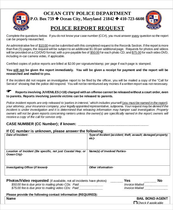 Sample Police Report Template 9 Police Report Templates Free Sample Example format
