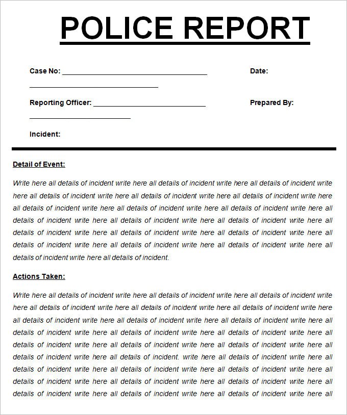 Sample Police Report Template Sample Police Report Template 11 Free Word Pdf