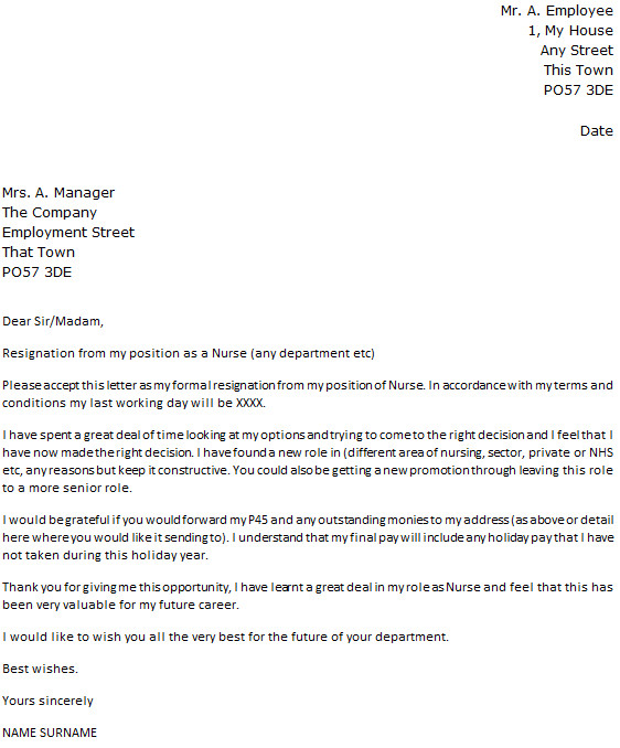 Sample Resignation Letter Nurse Nurse Resignation Letter Example Icover