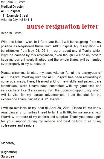 Sample Resignation Letter Nurse Resignation Letter Template October 2012