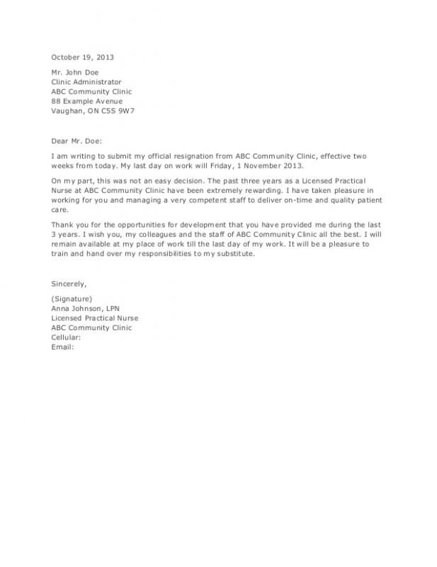 Sample Resignation Letter Nurse Rn Resignation Letter