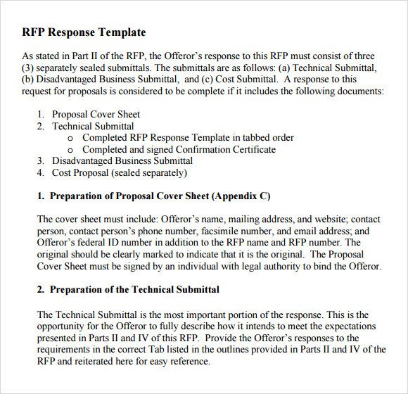 Sample Rfp Response Letter Sample Rfp Response Template 8 Free Documents In Pdf