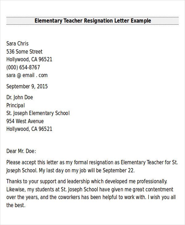 Sample Teacher Resignation Letter 42 Sample Resignation Letter Template
