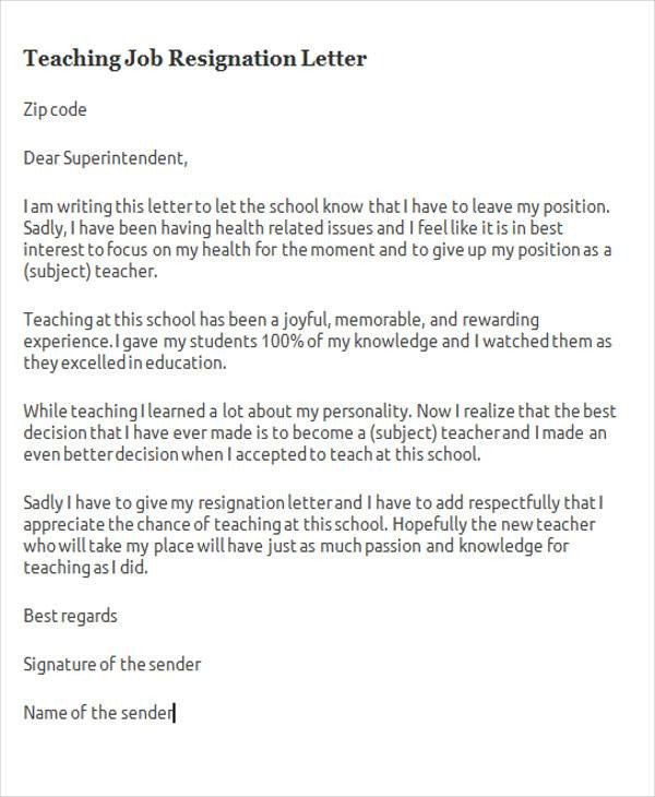 Sample Teacher Resignation Letter 65 Sample Resignation Letters