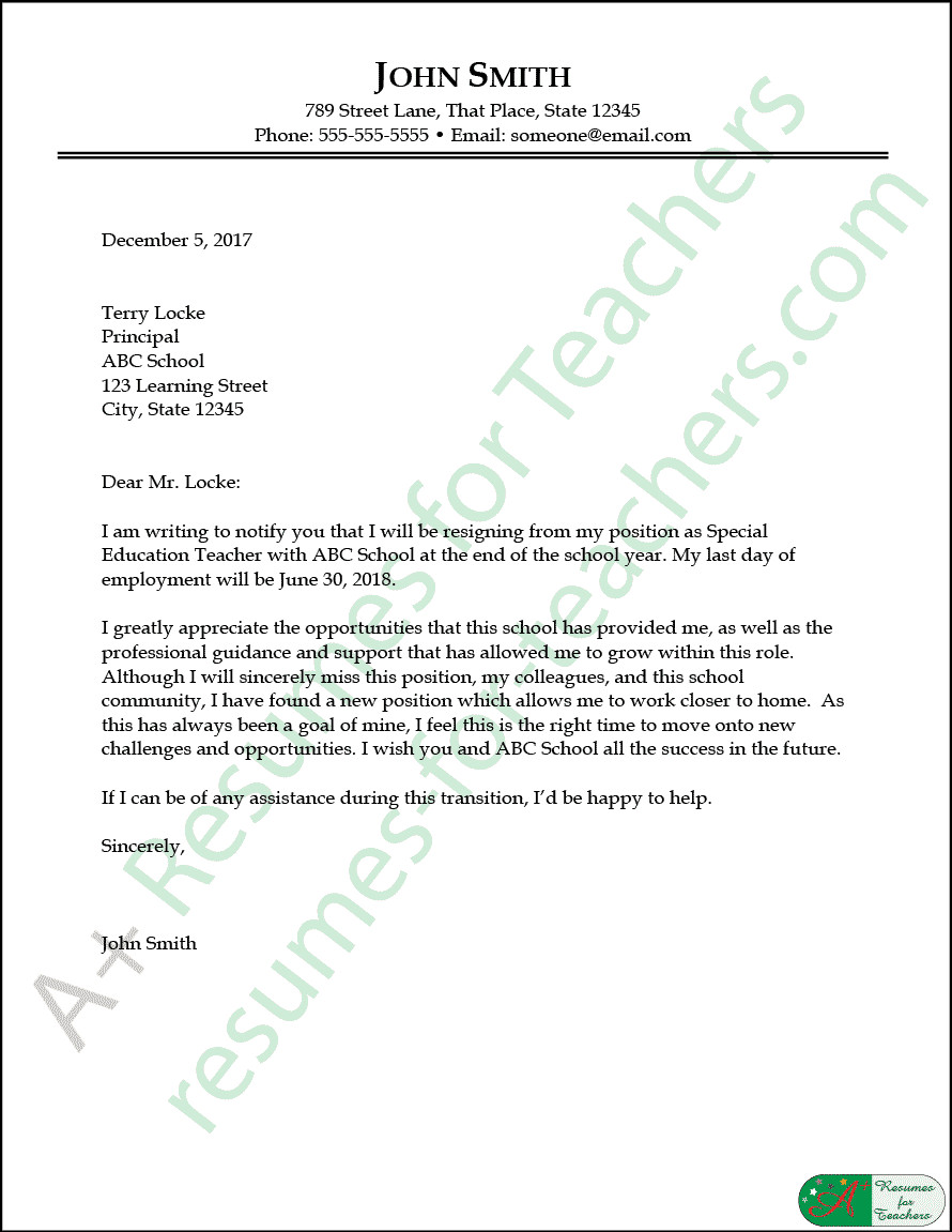 Sample Teacher Resignation Letter Education Resignation Letter Sample Elko