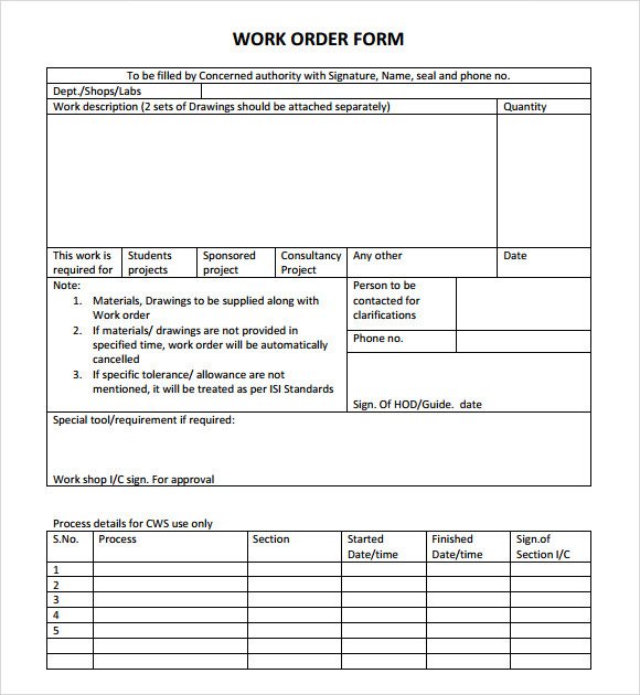 Sample Work order form 14 Work order Samples Pdf Word Excel Apple Pages