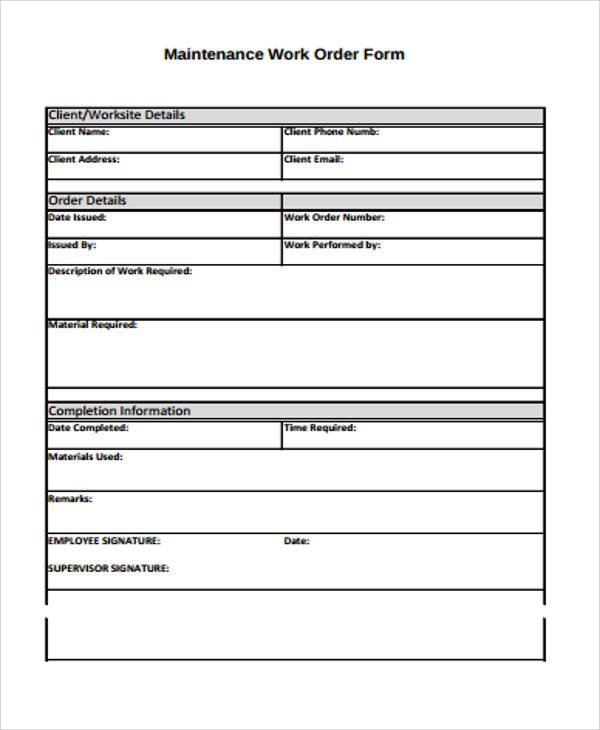 Sample Work order form Sample Work order form 10 Free Sample Example format