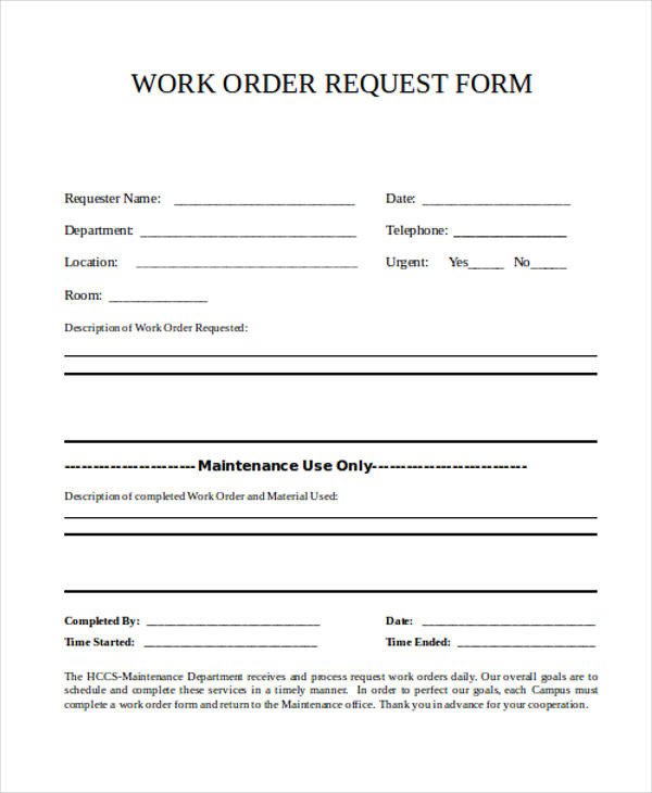 Sample Work order form Work order form In Word
