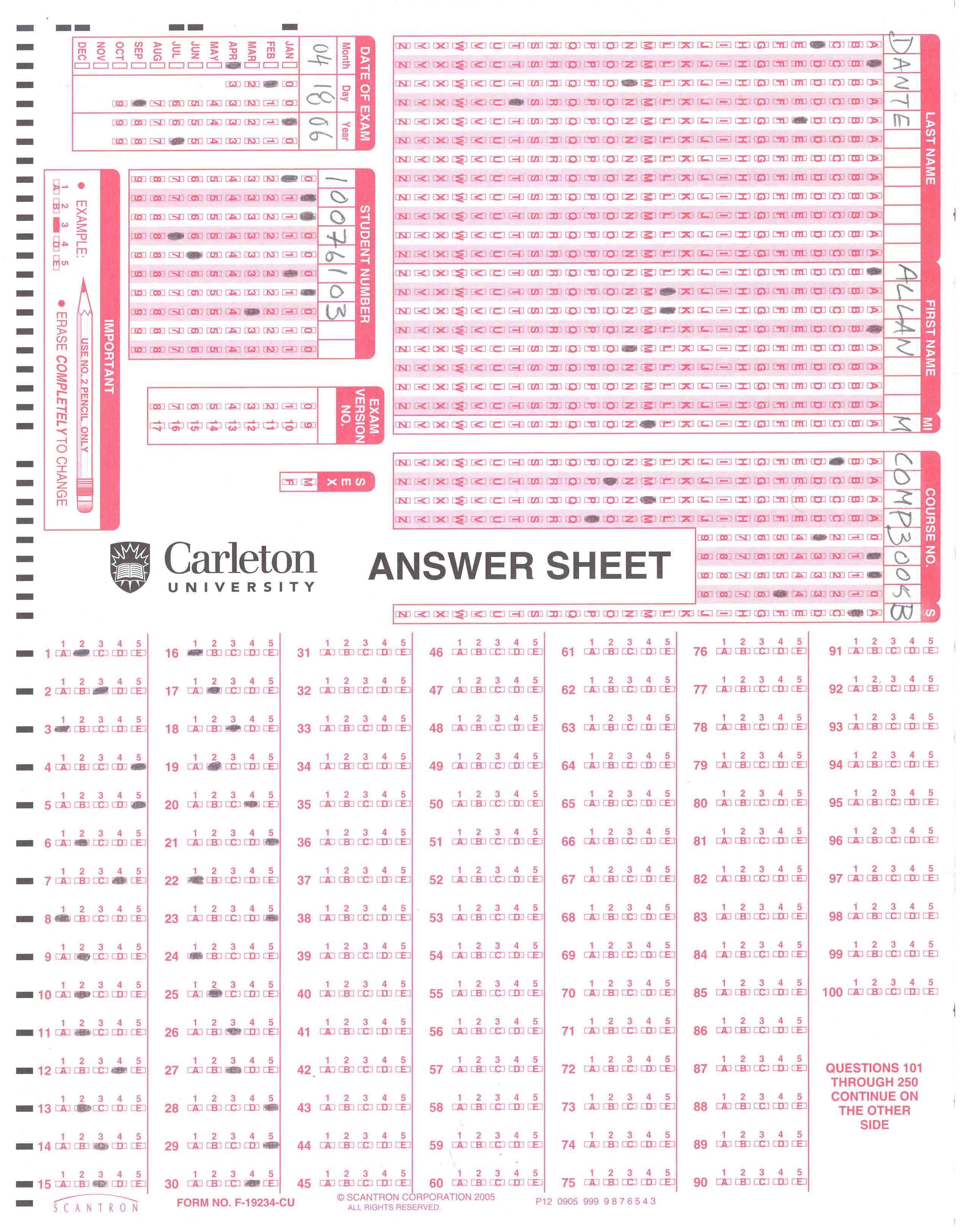 Scantron forms Office Depot Blank Scantron Sheet