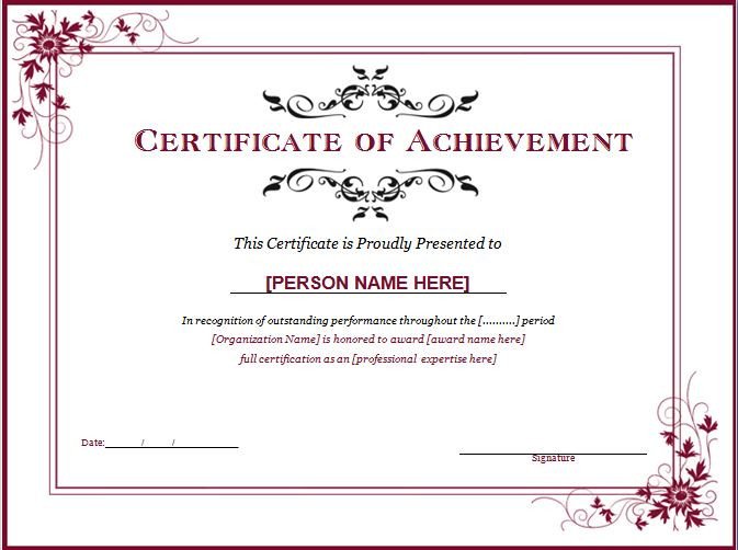 Scholarship Certificate Template Free Ms Word Achievement Award Certificate Templates