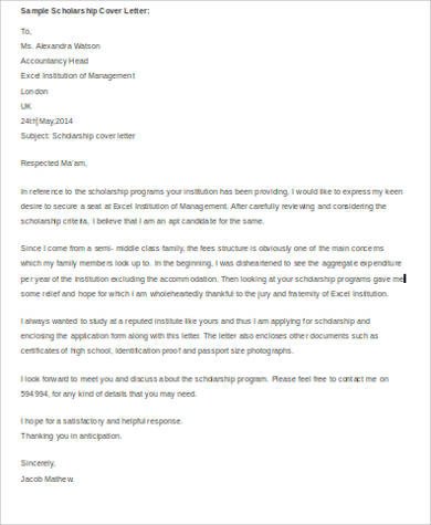 Scholarship Cover Letter Sample Cover Letter for Scholarship 5 Examples In Word Pdf