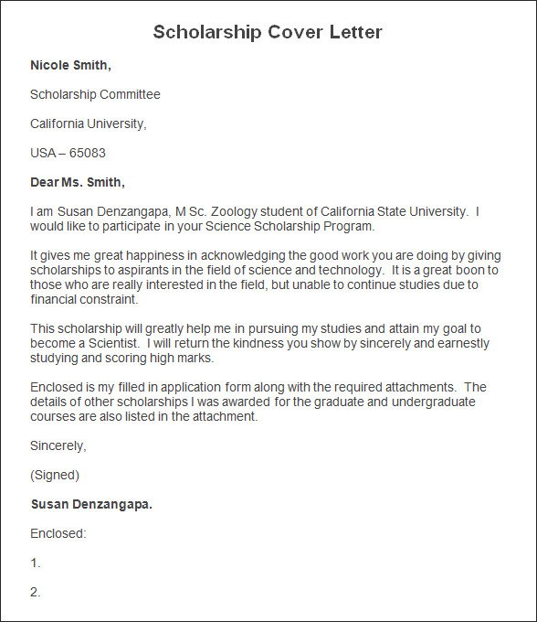 Scholarship Cover Letter Sample Sample Scholarship Cover Letter Scholarship Cover Letter