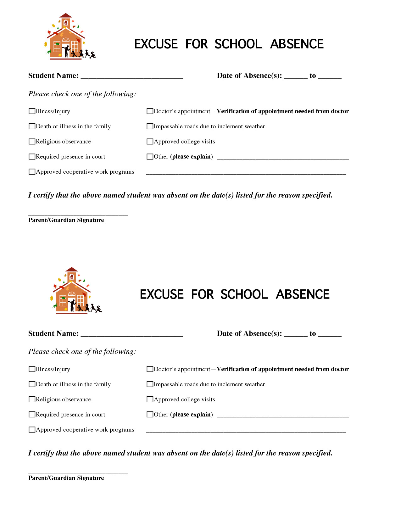 School Excuse Note Template 8 Best Of Printable for School Absence Excuses