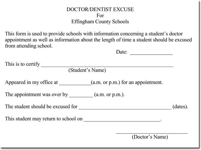 School Excuse Note Template Doctor S Note Templates 28 Blank formats to Create