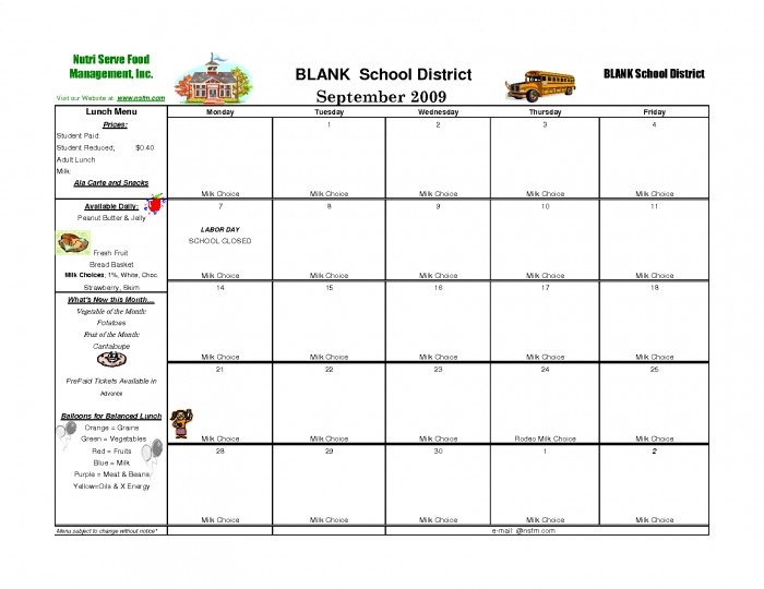 School Lunch Menu Template Free Printable School Menu Calendar Menu Templates