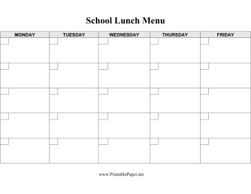 School Lunch Menu Template Printable School Lunch Menu Template