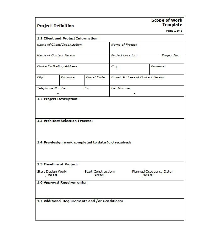 Scope Of Work Template Excel 30 Ready to Use Scope Of Work Templates & Examples