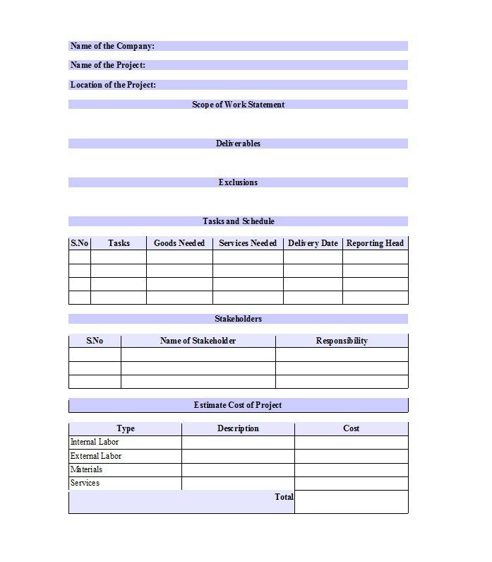Scope Of Work Template Excel 30 Ready to Use Scope Of Work Templates &amp; Examples