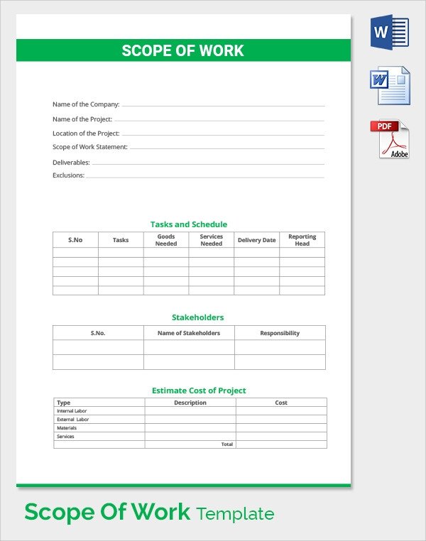 Scope Of Work Template Excel Free 21 Sample Scope Of Work Templates In Pdf Word