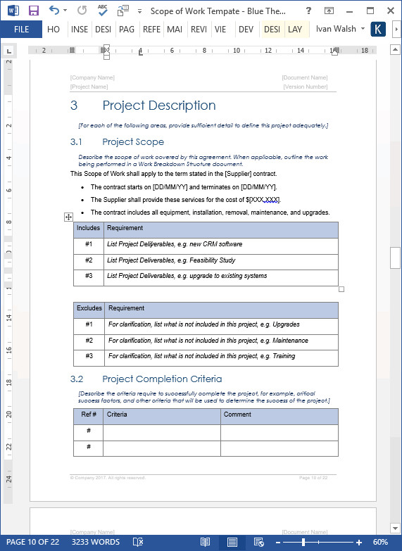 Scope Of Work Template Excel Scope Of Work Template – Download Ms Word & Excel Templates