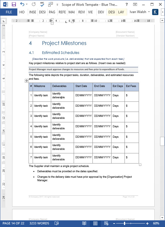 Scope Of Work Template Excel Scope Of Work Template – Download Ms Word &amp; Excel Templates