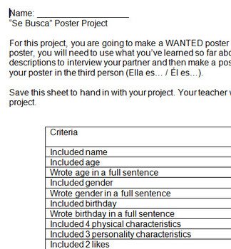 Se Busca Template Se Busca Wanted Poster Beginner Middle School Spanish